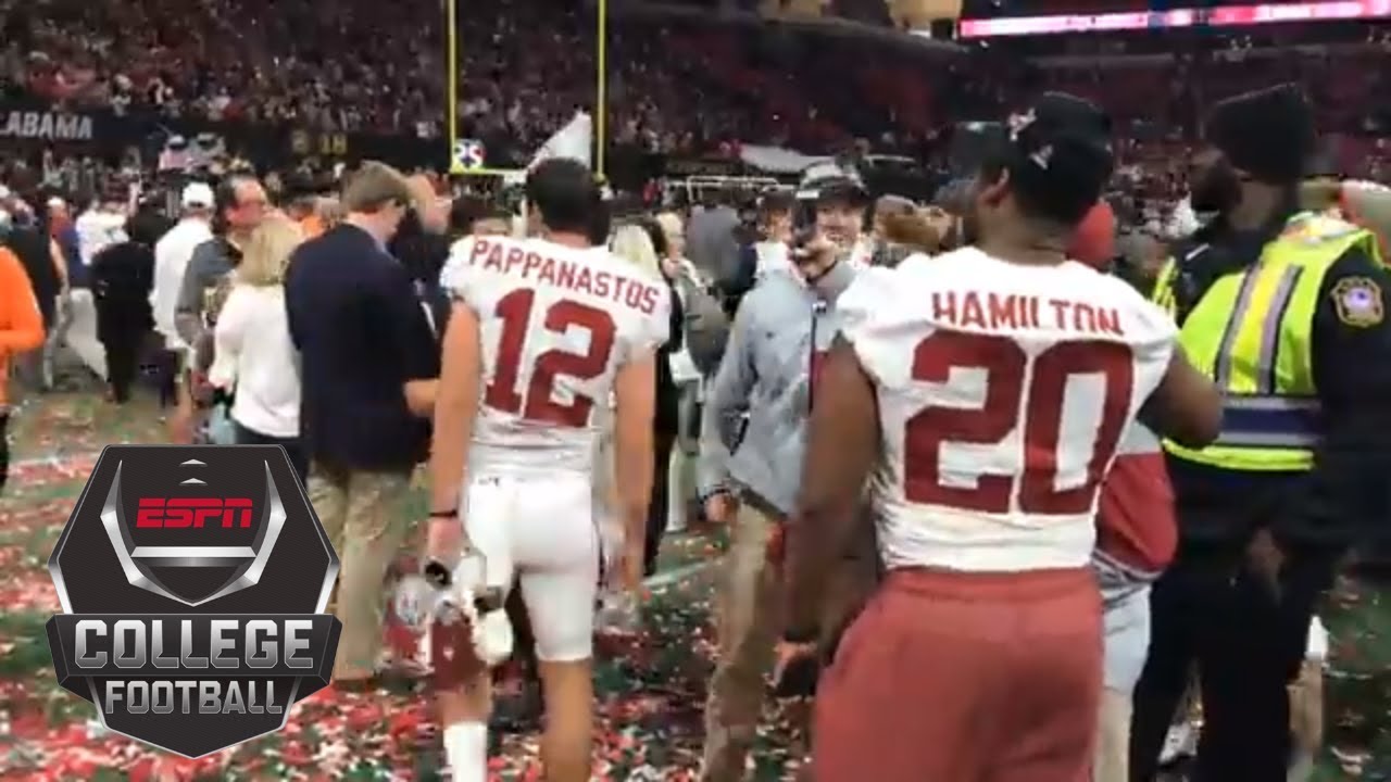 Alabama kicker Andy Pappanastos celebrates the win after missing FG at