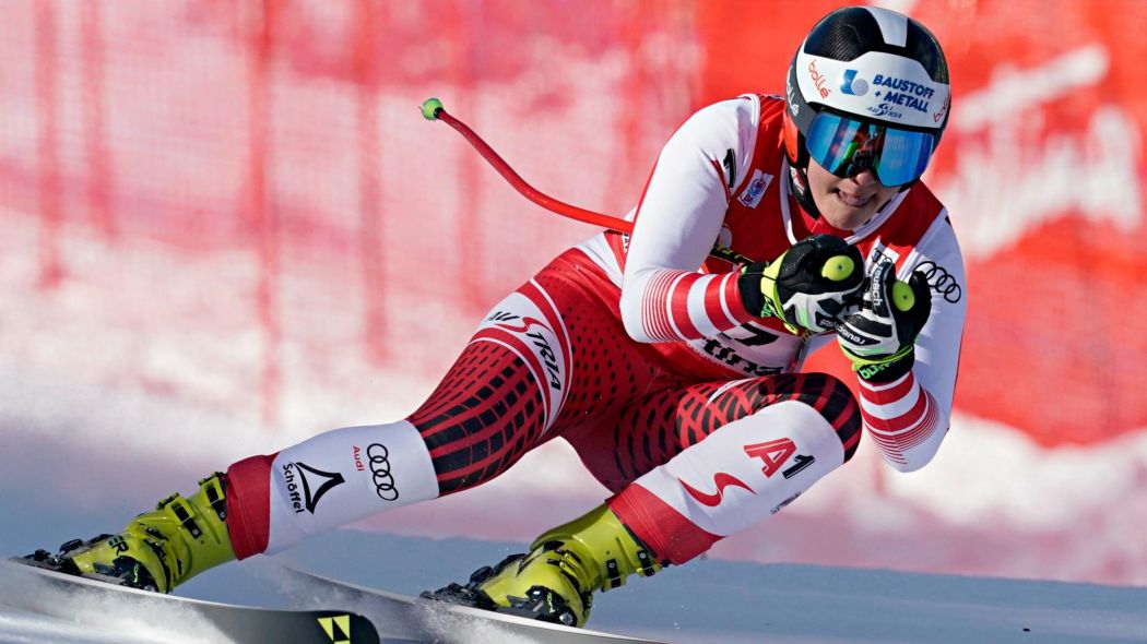 Ramona Siebenhofer claims his victory in the downhill